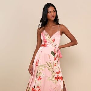 Lulu's Still the One Blush Pink Floral Print Satin Maxi Dress